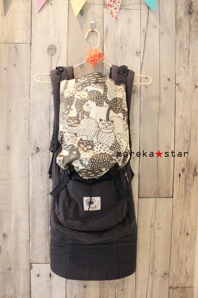 【売約済T様】№388 エルゴフードカバー(2WAY)猫グレー(黒)