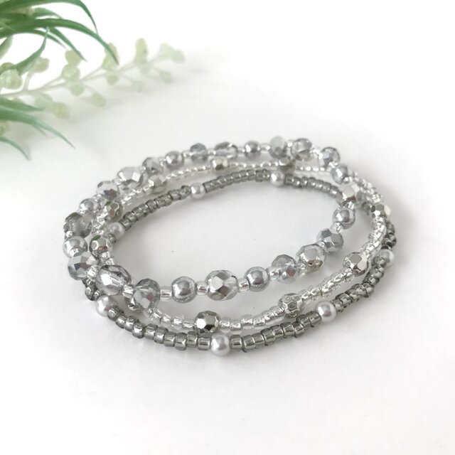 3連ゴムブレスレット　シルバー