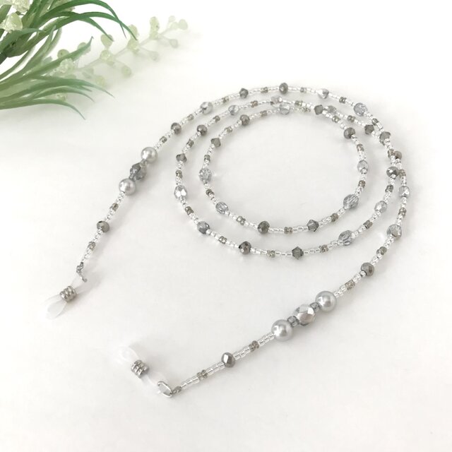 チェコガラス メガネチェーン グラスコード メガネストラップ　シルバー 色