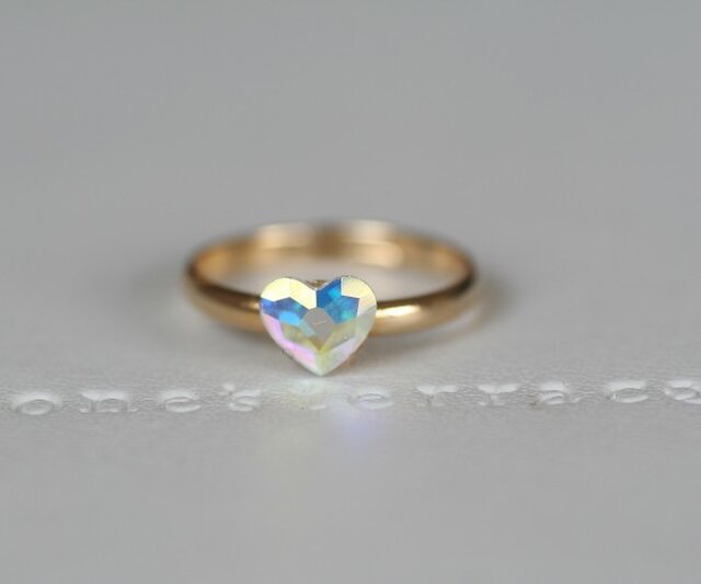 ハート♥スワロフスキー クリスタルオーロラ ピンキーリング 3～5号