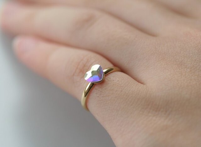 ハート♥スワロフスキー クリスタルオーロラ ピンキーリング 3～5号