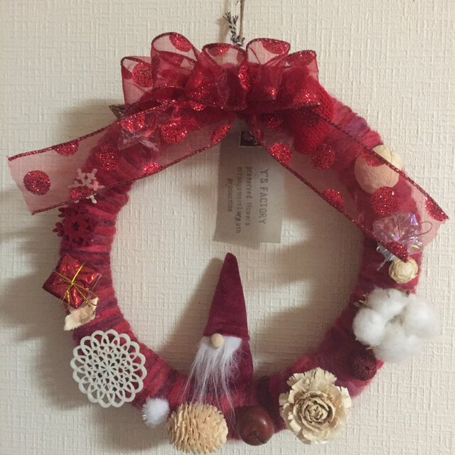 レッド・グラデーション毛糸のリース L