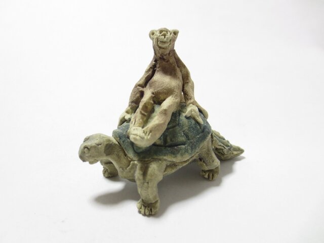 古道具 アンティーク オブジェ 木彫 猿と亀 民芸