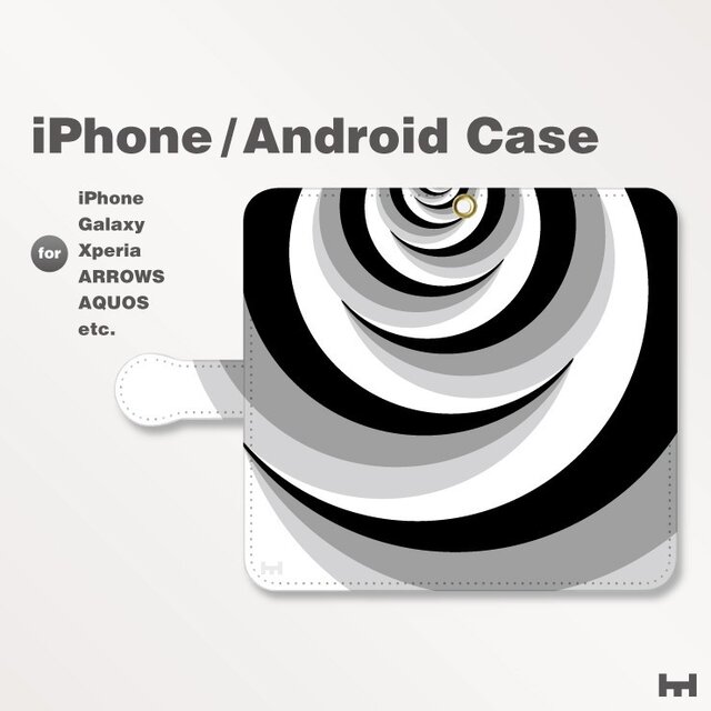 iPhone7/7Plus/Android全機種対応スマホケース手帳型　北欧風-花-薔薇-ばら-バラ　モノトーン-白黒　2808