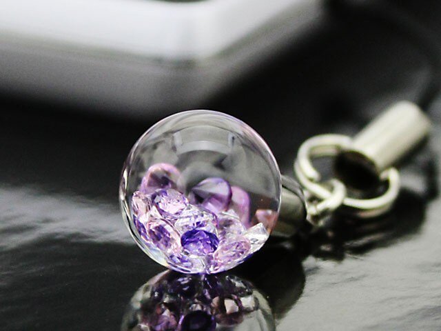Bijou glass Ball ストラップorイヤホンジャック パープル・ローズピンクの画像1枚目