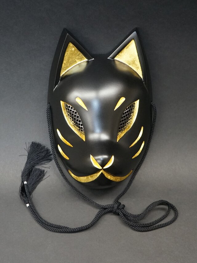 狐面(黒×金)の画像1枚目
