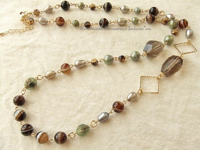 SALE ストライプアゲートのネックレス(N1054)の画像1枚目