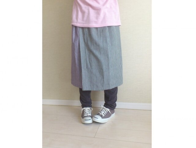 ※オーダー品※タックスカート027(グレーストライプ×薄パープル)の画像1枚目