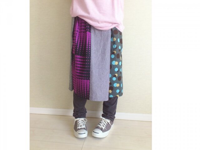 ※オーダー品※タックスカート028綿麻いろいろ切替の画像1枚目