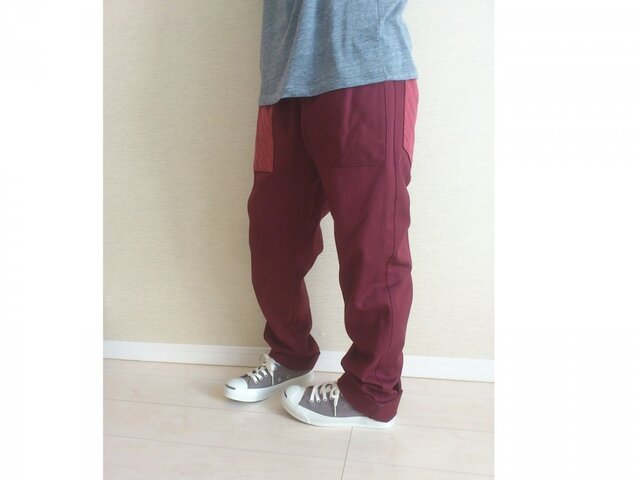 ※オーダー品※綿のゆるパンツ112(かつらぎボルドー)の画像1枚目