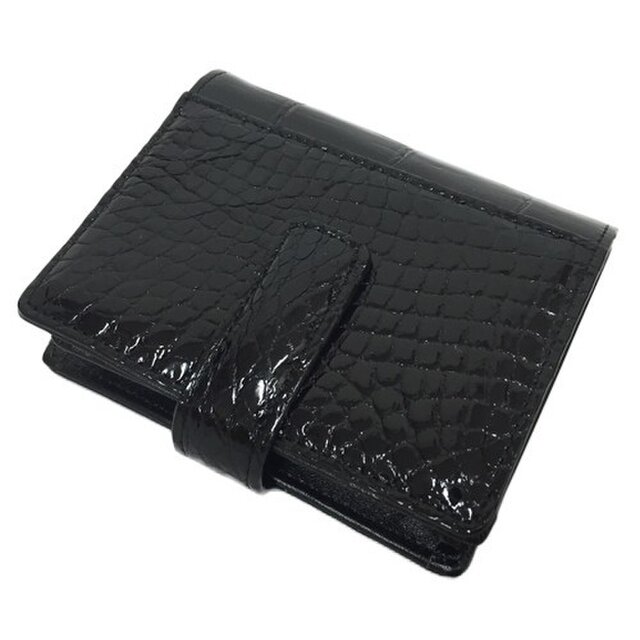 革の王様 本物クロコダイルレザー 二つ折り財布 ブラックの画像1枚目