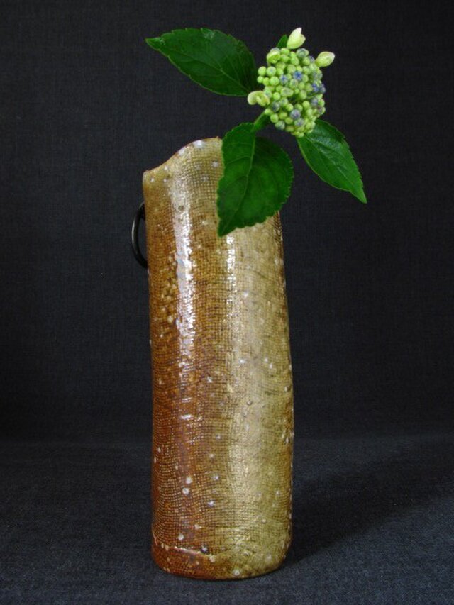 【送料無料】花器 焼締め筒形花生け 陶芸家オリジナル陶器(29)の画像1枚目