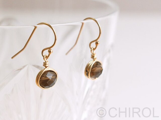 シンプル スモーキークォーツ ピアス/14kgf | iichi 日々の暮らしを