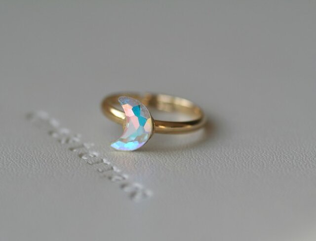 きらめくお月様 スワロフスキー クリスタルオーロラ ピンキーリング 3