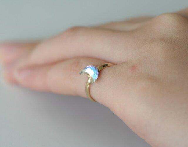 きらめくお月様 スワロフスキー クリスタルオーロラ ピンキーリング 3