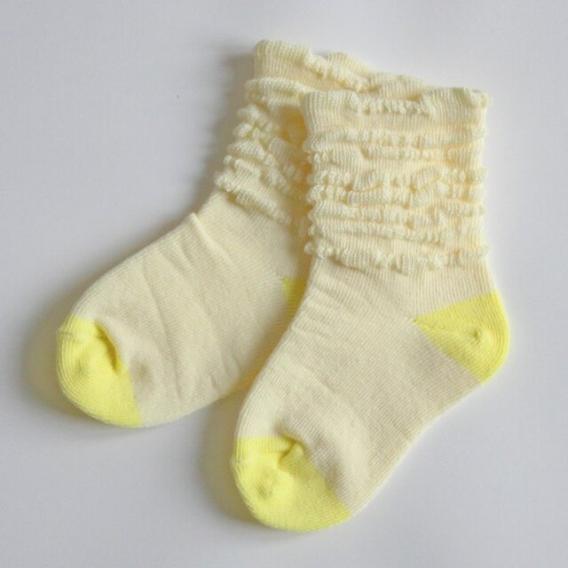 ゴムあとがつかないベビーソックスwaffle(ワッフル)10-12cm / banana milkの画像1枚目