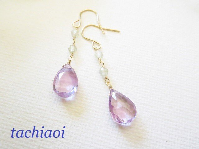14kgf　ライトアメシスト 大粒ライトアメジストとプレナイトのピアス14kgf | iichi 日々の