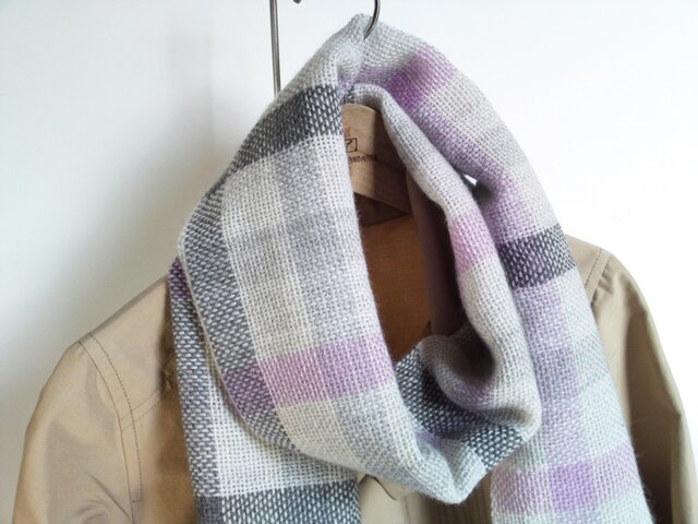 大判マフラー グレー・ピンク チェック No.64 | iichi 日々の暮らしを