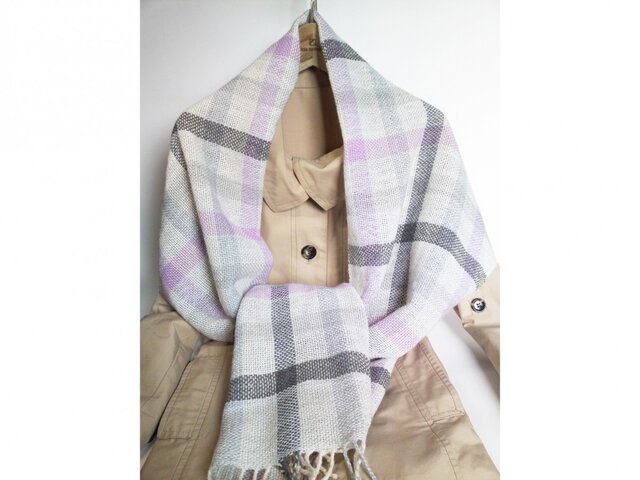 大判マフラー グレー・ピンク チェック No.64 | iichi 日々の暮らしを