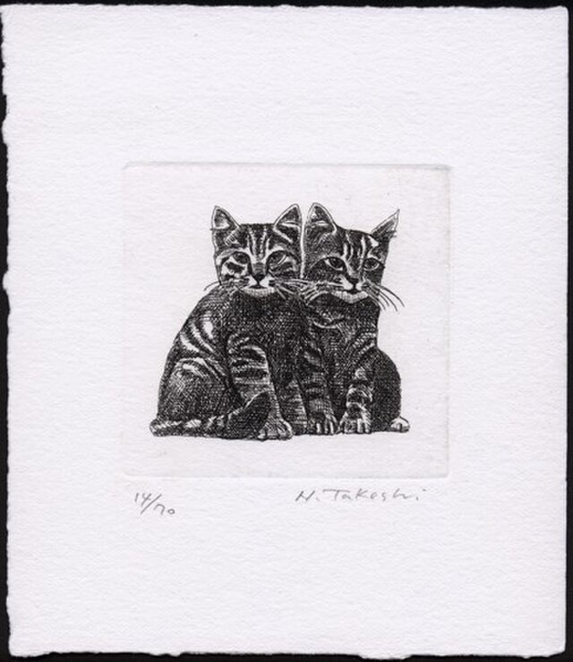 二匹の子猫 / 銅版画 (作品のみ） | iichi 日々の暮らしを