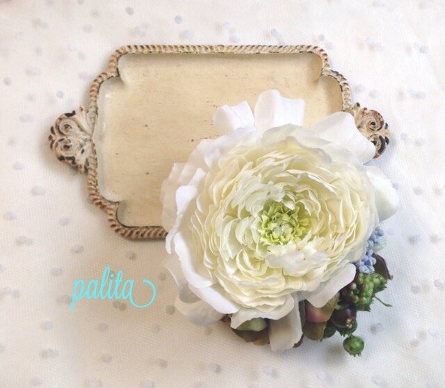 white green コサージュ no.1の画像1枚目