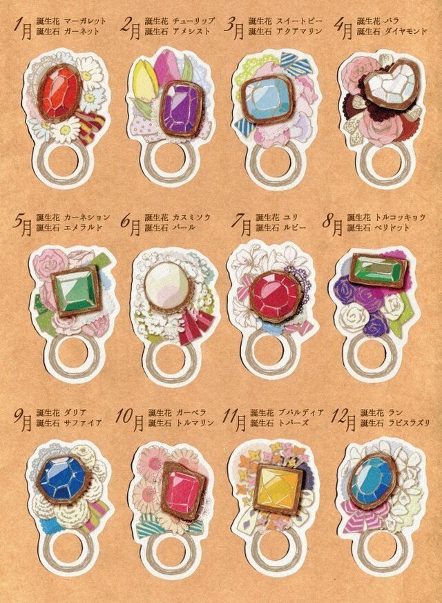 誕生石 誕生花のリング型メッセージカード お得な12枚セット Iichi ハンドメイド クラフト作品 手仕事品の通販