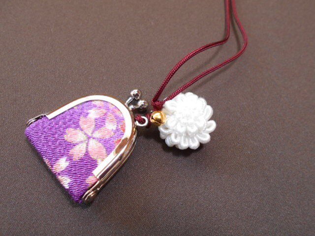 ちりめん豆がま口*紫×桜の画像1枚目
