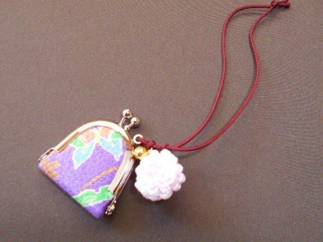 ちりめん豆がま口*淡紫×蝶の画像1枚目