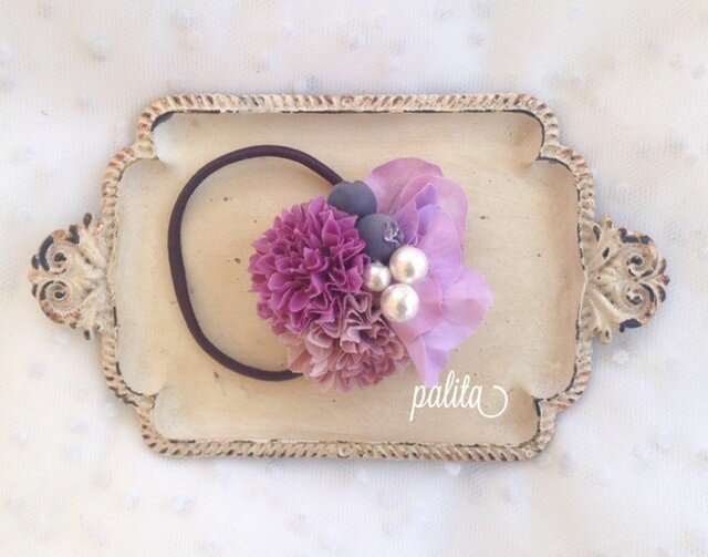 purple pink ヘアゴムの画像1枚目