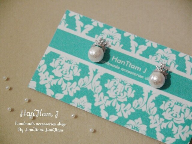 【HanTtam J】 silver petite tiara × cotton pearl ピアスの画像1枚目