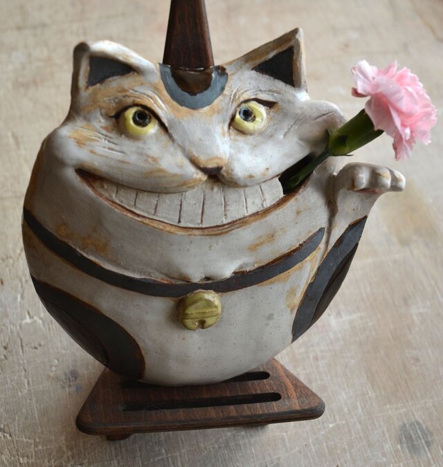 招き猫の壁掛け一輪挿し(シロ)の画像1枚目