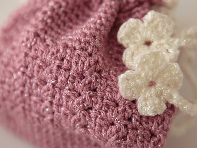 鍵編み巾着（ピンク）
