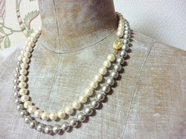 コットンパールバイカラーロングネックレス Iichi ハンドメイド