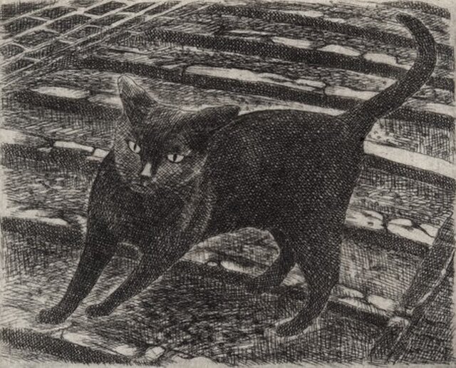 額付き銅版画応用絵画　title「よりそい猫」 依頼者優先購入作品title「よりそい猫」
