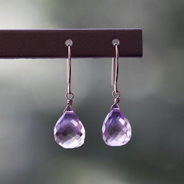 K18ブリオレットドロップカットアメジストのピアス ~Kayの画像1枚目