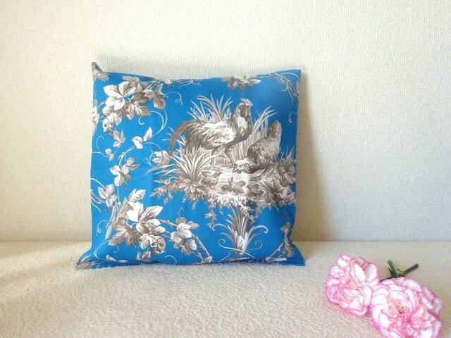 大きなクッションカバー2枚　トワルドジョイ　ビンテージ　エンジェル　ヨーロッパ フレンチコットントワルドジュイ パイピング付クッションカバー