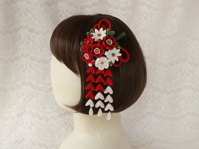 つまみ細工 髪飾り赤白 つまみ細工 髪飾り 赤 白 金 - つまみ細工 華蔵 | minne byGMOペパボ