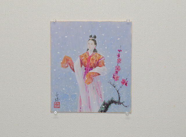 日本画色紙 「天より雪の」 値下げ再出品の画像1枚目