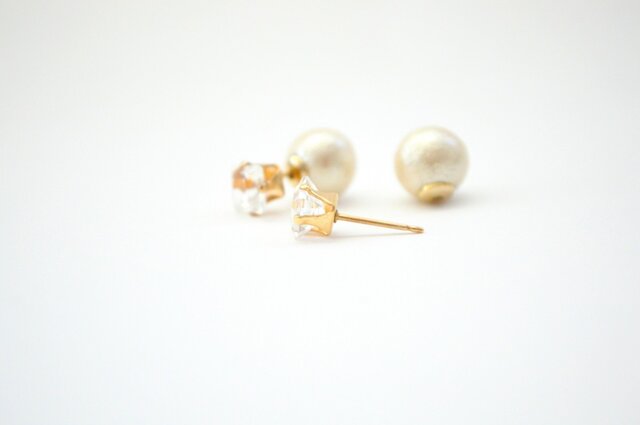 14kgf White Topaz Cottonpearl Catch Pierceの画像1枚目