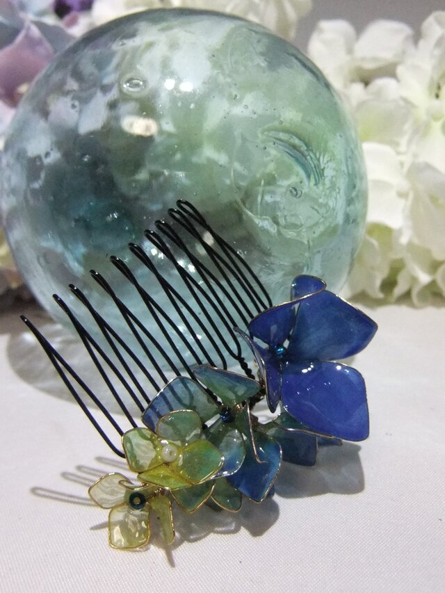 紫陽花の髪飾り 「紺碧」の画像1枚目