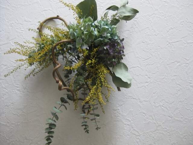 ミモザと紫陽花wreathの画像1枚目