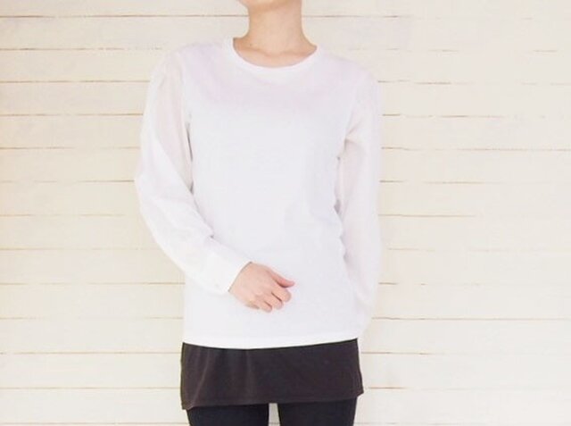 ホワイト シャツリメイク Tシャツ メンズサイズの画像1枚目