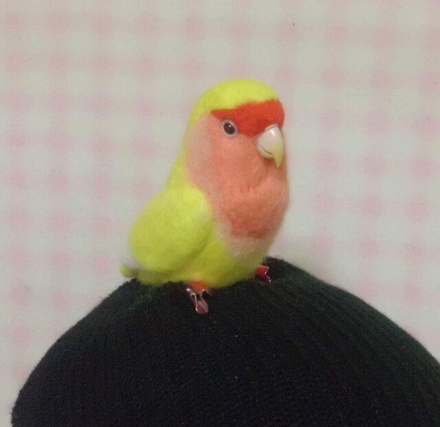 羊毛フェルト コザクラインコ ルチノー(濃赤目） ☆クリップから足へ変更作成可 ライフサイズ 受注作成 うちの子オーダー可能 | iichi  日々の暮らしを心地よくするハンドメイドやアンティークのマーケットプレイス