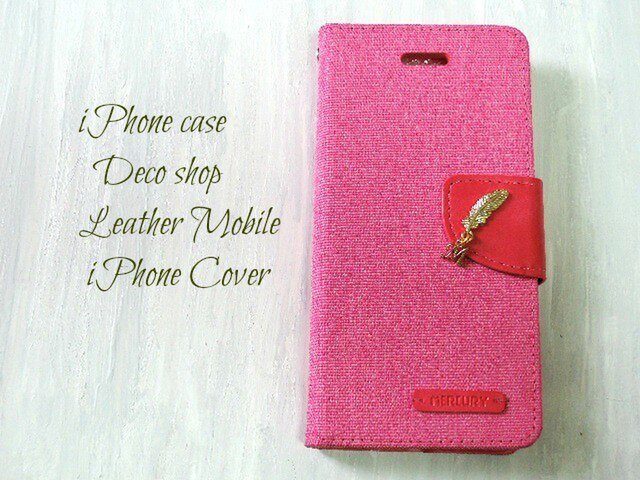 イニシャル&フェザー♡ iPhone6/6s手帳型ケース キャンバスピンクの画像1枚目