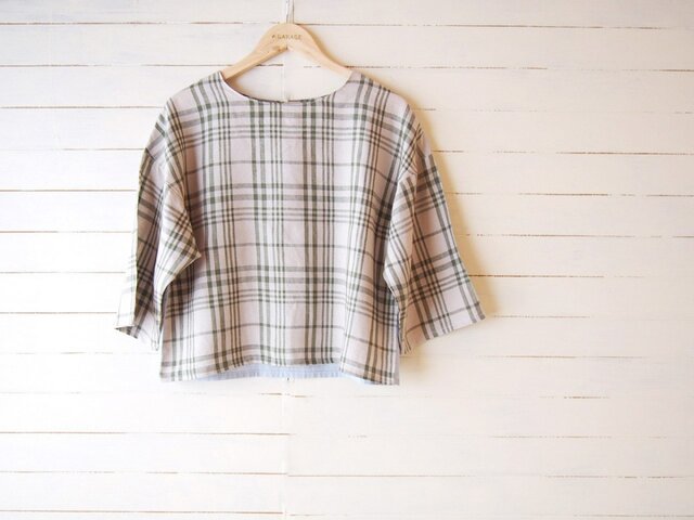 ラミーgreencheck ドロップショルダーブラウスの画像1枚目