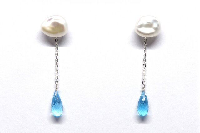 SV925雨雲真珠ブルートパーズブリオレットピアス【Pio by Parakee】 pearl blue topazの画像1枚目
