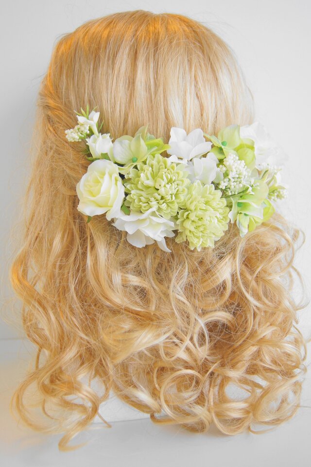 フラワーヘアーオーナメントセット Uピン ホワイト の画像1枚目