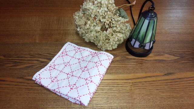 刺し子の花ふきん 比翼井桁の画像1枚目