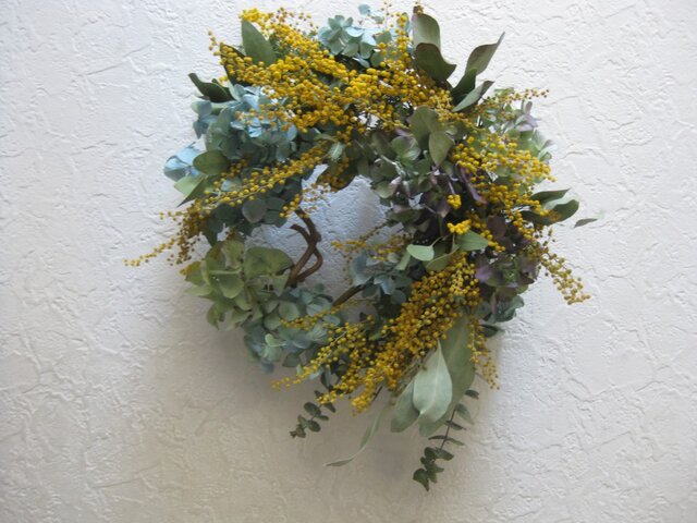 m様御予約品ミモザと紫陽花のwreathの画像1枚目