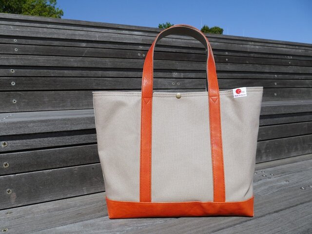 革と帆布のトートバッグ マッシュカラー (レッド) 【Large】の画像1枚目
